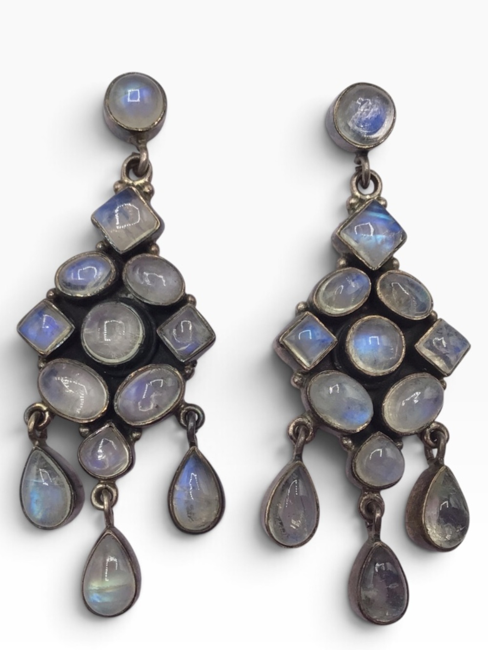 Vintage Sterling Silver Moonstone Chandelier Earrings, Rainbow Moonstone